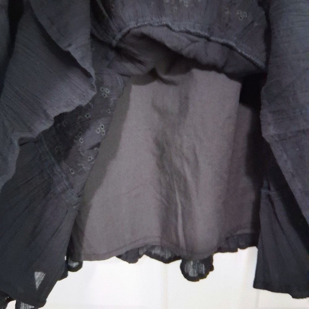 Vintage Style D&Co Black Maxi Skirt Eyelet Ruffle Broomstick Elastic Waist 2x - Picture 8 of 15
